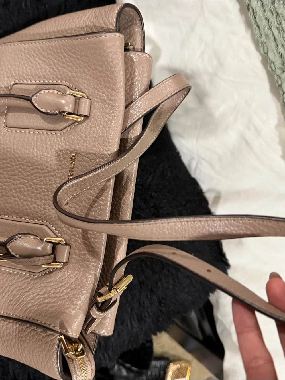 Michael Kors Pebbled Leather Satchel in Taupe Brown